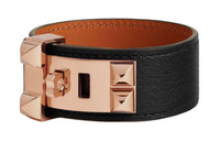 HERMES Goat Leather Rose Gold Plated Bangles Women's Black