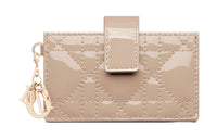 DIOR Lady Dior Patent Leather Cowhide Card Clip Card Holder Women's Hazelnut