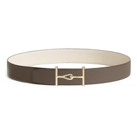 HERMES Calfskin Palladium-Plated Leather Belts Men's Brown/Beige Width: 3.8CM