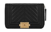 CHANEL Grain Cow Leather Coin Purse Men's Black