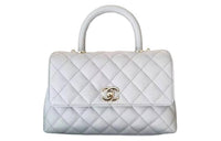 CHANEL COCO Handle Grain Embossed Cow Leather Shoulder Bag, Crossbody Bag, Handbag Small Size Women's Gray