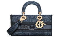 DIOR Lady D-JOY Embroidery Shoulder Bag Crossbody Bag Handbag Medium Size Women's Denim Blue
