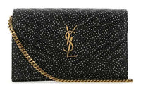 SAINT LAURENT ENVELOPE Leather Wallet, Shoulder Bag, Crossbody Bag Women's Black