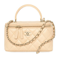 CHANEL Sheepskin Box Bag Handbag Women's Beige