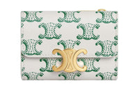 CELINE Triomphe Cow Leather Patchwork With Fabric Wallet Women's Green