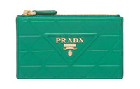 PRADA Leather Card Holder Wallet Women's Green