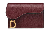 DIOR Saddle Goatskin Card Clip Card Holder Women's Burgundy