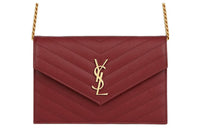 SAINT LAURENT ENVELOPE Grained Calfskin Envelope Bag Wallets Shoulder Bag Crossbody Bag Regular Women's Opium Red