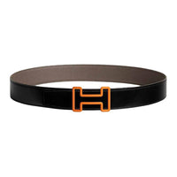 HERMES Calfskin Rubber Stainless Steel Leather Belts Men's Black Width: 3.8CM