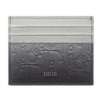 DIOR Cow Leather Card Clip Card Holder Unisex Gray & Black Gradient