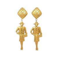 CHANEL 1980 1990 Diamond shaped Mademoiselle Clip on Earrings