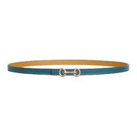 HERMES Calfskin Leather Belts Women's Brown Blue Width 1.3CM