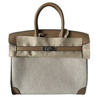 HERMES Birkin Swift Leather With Canvas Canvas Bag Birkin Bag Handbag Women's Milk Tea Beige