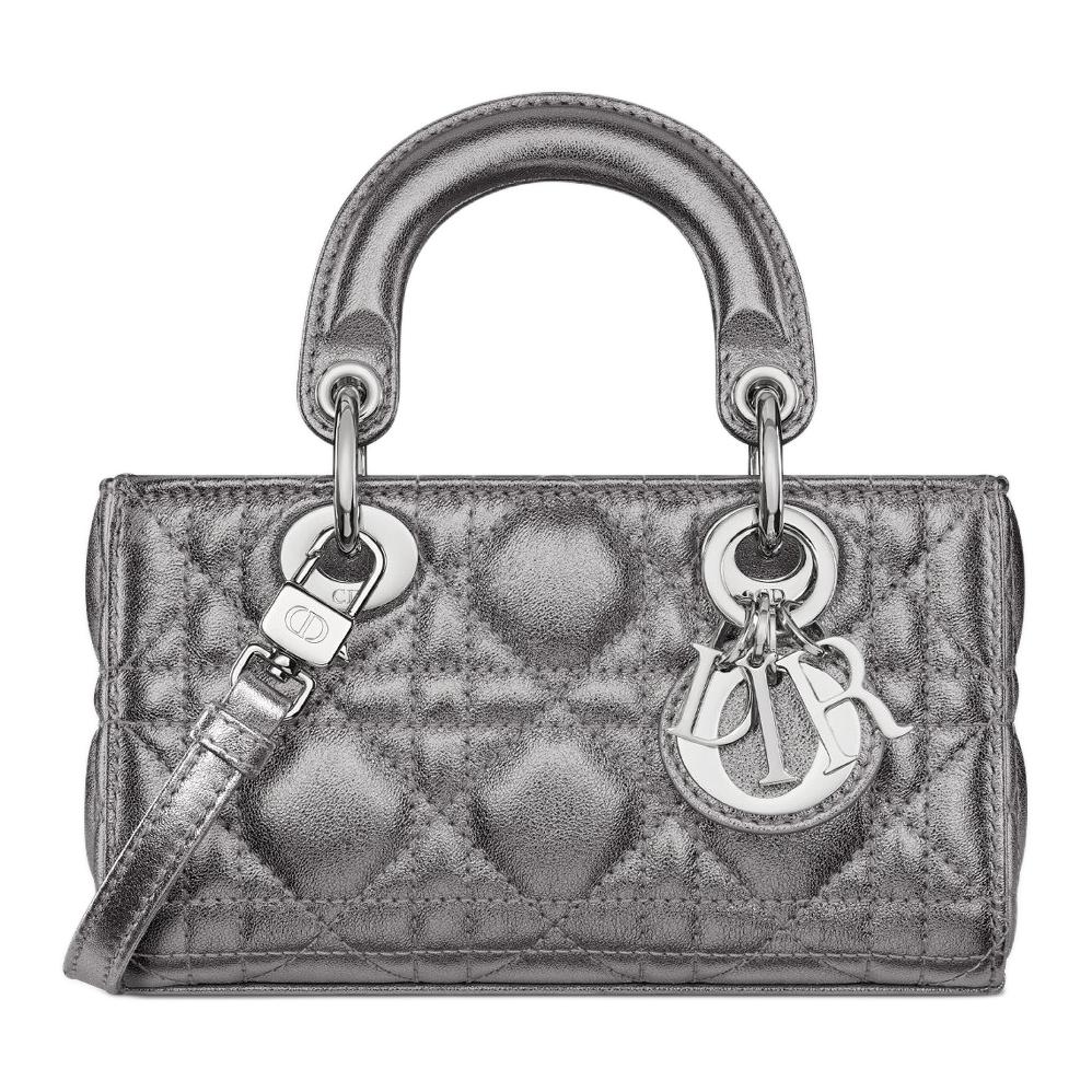 DIOR Lady D Joy Cow Leather Lady Dior Bag, Shoulder Bag, Crossbody Bag, Handbag Extra Mini Women's Silver Gray