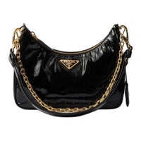PRADA Re Edition Patent Leather, Cow Leather Crossbody Bag, Shoulder Bag Mini Women's Black