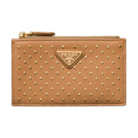 PRADA Leather Card Holder Women's Natural