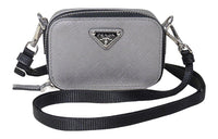 PRADA Saffiano Leather Shoulder Bag, Crossbody Bag Mini Men's Gray
