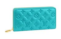 LOUIS VUITTON Zippy Letter Embossed Lambskin Card Holder Wallet Women's Turquoise Blue