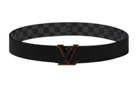 LOUIS VUITTON Cow Leather Leather Belts Men's Black Width: 4CM