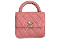 CHANEL Leather Handbag Shoulder Bag Crossbody Bag Extra Mini Women's Peach Pink
