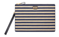 DIOR Caro Raffia Grass Clutch Large Size Women's Natural/Denim Blue