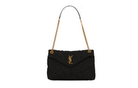 SAINT LAURENT PUFFER Wool Shoulder Bag Small Size Women's Black