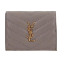 SAINT LAURENT Sheepskin Card Holder Small Size Women's Gray