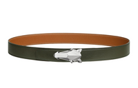 HERMES Horsehead Pattern With Buckle Smooth Buckle Leather Belts Men's Green/Brown Width: 3.2cm