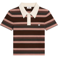 CELINE Triomphe Cropped Polo Shirt In Striped Cotton