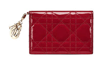 DIOR Lady Dior Cow Leather Flap Card Holder Women's Cherry Red