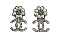 CHANEL Metal Rhinestone Earrings Women's Silver