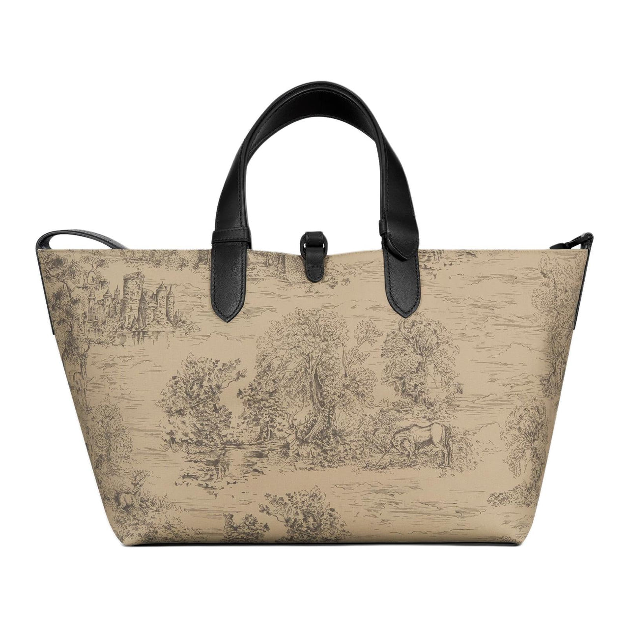 DIOR Toujours Cotton With Calfskin Tote Bag, Shopping Bag, Indigenous Bag, Handbag Medium Size Women's Beige & Black