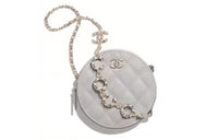 CHANEL Cow Leather Round Cake Bag Crossbody Bags Regular Women's Gray