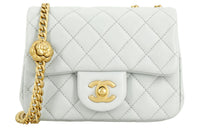 CHANEL Sheepskin Chain Bag Shoulder Bag Crossbody Bag Mini Women's Blue Gray