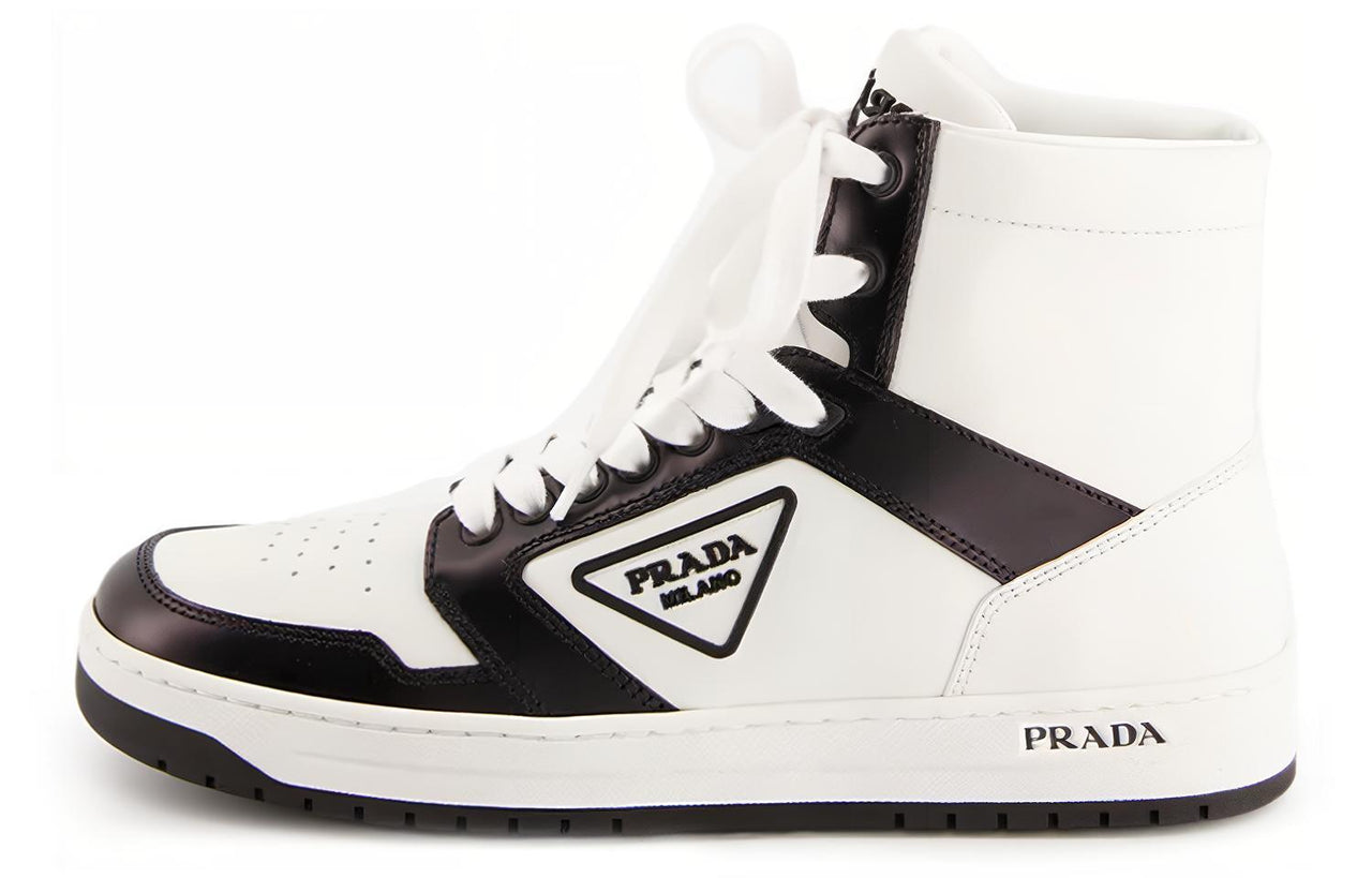 PRADA Abrasion Resistant High Top Skateboard Shoes Women's White Black