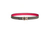 HERMES Pattern With Buckle Decoration Smooth Buckle Leather Belts Women's Gray/Pink Width: 2.4cm