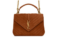 SAINT LAURENT College Lambskin Handbag Shoulder Bag Crossbody Bag Medium Size Women's Brown