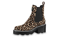 LOUIS VUITTON Short Chelsea Boots Women's Leopard Print Brown
