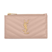SAINT LAURENT CASSANDRE Grained Leather Card Holder Women's Light Crimson
