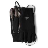 PRADA Virgin Wool, Metal, Leather Knit Gloves Women's Black