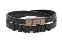 PRADA Cow Leather Metal Wristbands Men's Black
