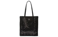 PRADA Nylon Patchwork Embroidery Tote Bag Shopping Bag Shoulder Bag Handbag Medium Size Women's Black