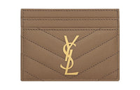 SAINT LAURENT CASSANDRE Grained Embossed Cow Leather Card Holder Women's Taupe