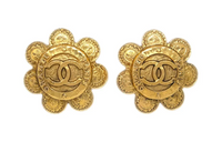 CHANEL Pre-Owned 1980-1990s  Plated Flower CC Clip-on Earrings
