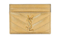 SAINT LAURENT Grained Embossed Calfskin Card Holder Women's Yellow