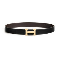 HERMES Calfskin Stainless Steel Rubber Leather Belts Women's Black/Brown Width: 3.2CM