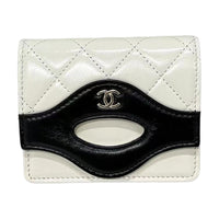 CHANEL Leather Wallet Women's White & Black