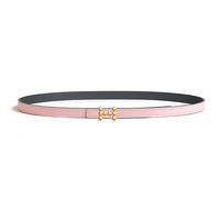 HERMES Calfskin Gold-Plated Leather Belts Women's Gray/Pink Width 1.3CM