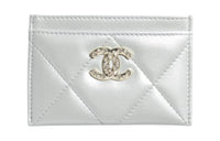 CHANEL Lambskin Card Holder Women's Light Gray