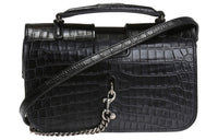 SAINT LAURENT Crocodile Leather Embossed Pattern Crossbody Bag, Shoulder Bag, Handbag Women's Black